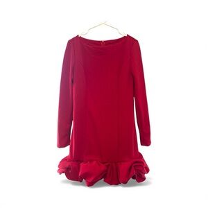 Fun & Flirty Ruffled Hem Long Sleeved Red Midi Dress Size Medium